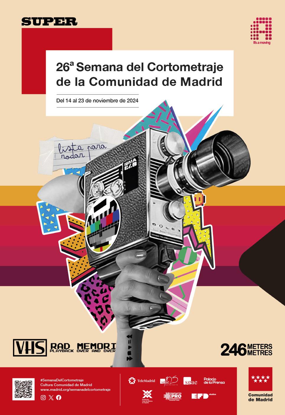 Dibujo de una cámara super 8 sobre fondo amarillo