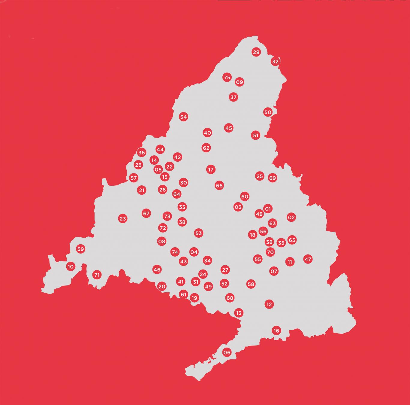 Mapa de la regisón con puntos marcando municipios