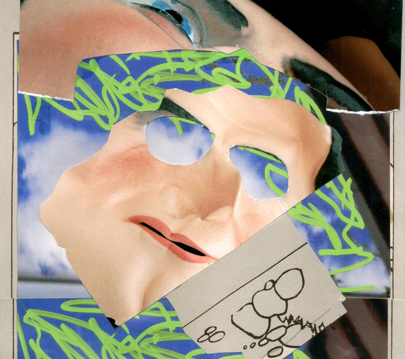 Human masks cut out on abstract background