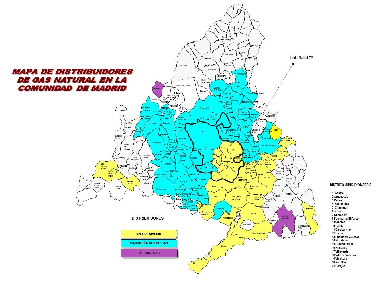 MAPA DE DISTRIBUIDORES DE GAS NATURAL POR MUNICIPIOS