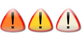 Three triangles with an exclamation mark inside each of them
