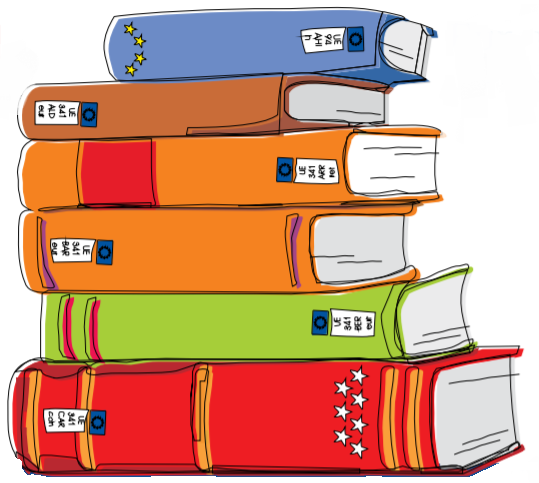 Dibujo de una pila de libros con distintos colores