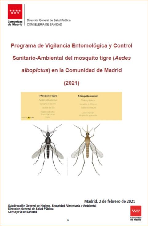 Portada del Programa de Vigilancia entomológica y control sanitario-ambiental del mosquito tigre 2021