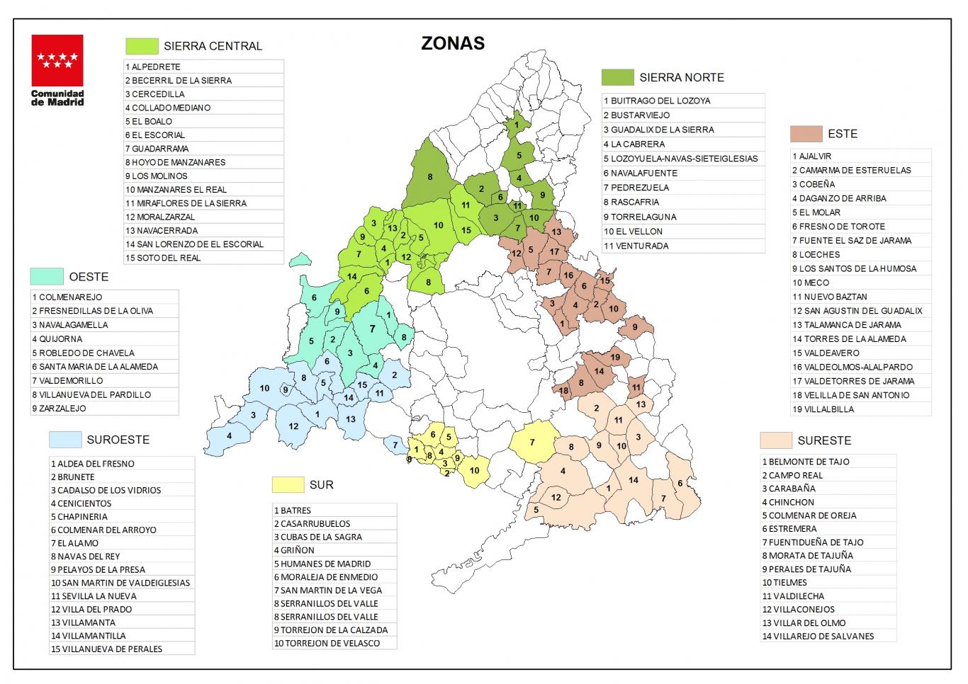 Mapa de zonas Oficina móvil de Atención al Ciudadano