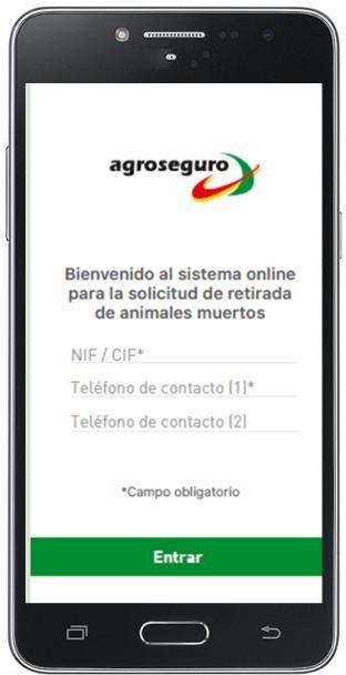 Teléfono móvil con la App Retirada de animales muertos en la pantalla