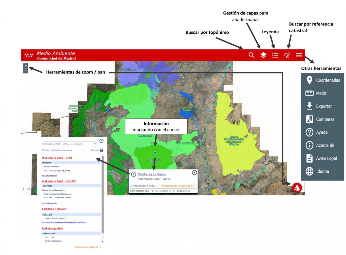 Herramientas del Visor de mapas de medio ambiente