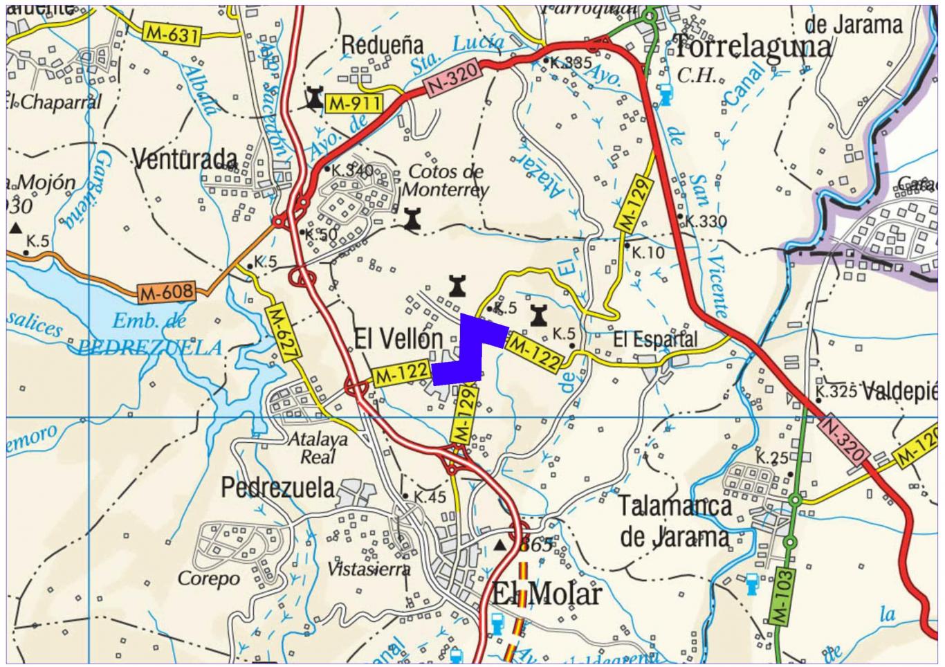Plano de situación de la obra M-122 pk 1,400-3,500