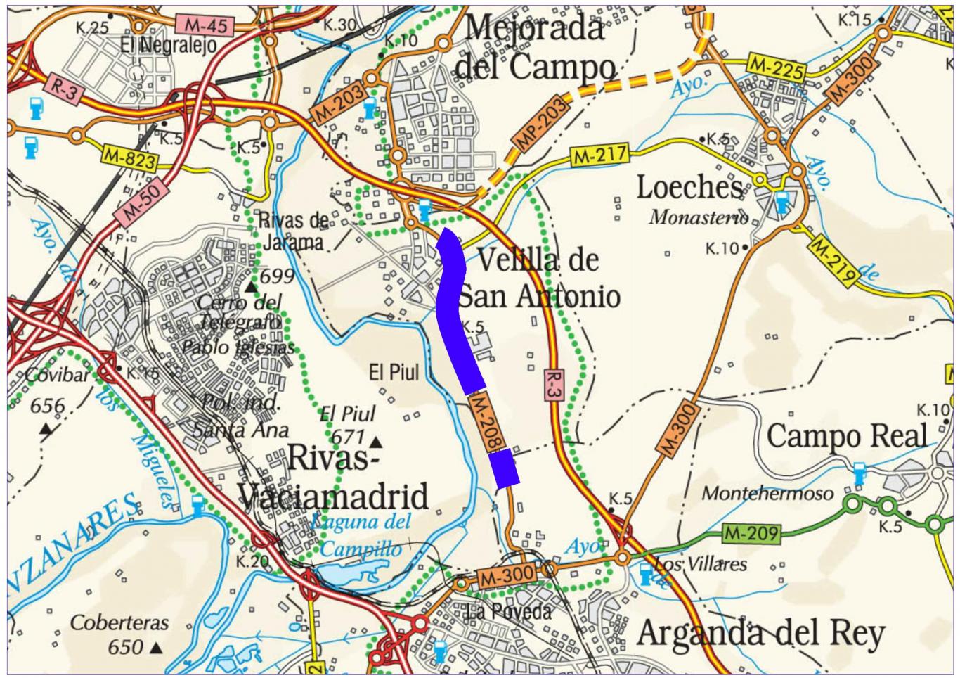 Plano de situación de la obra M-208 pk 3,000-6,300