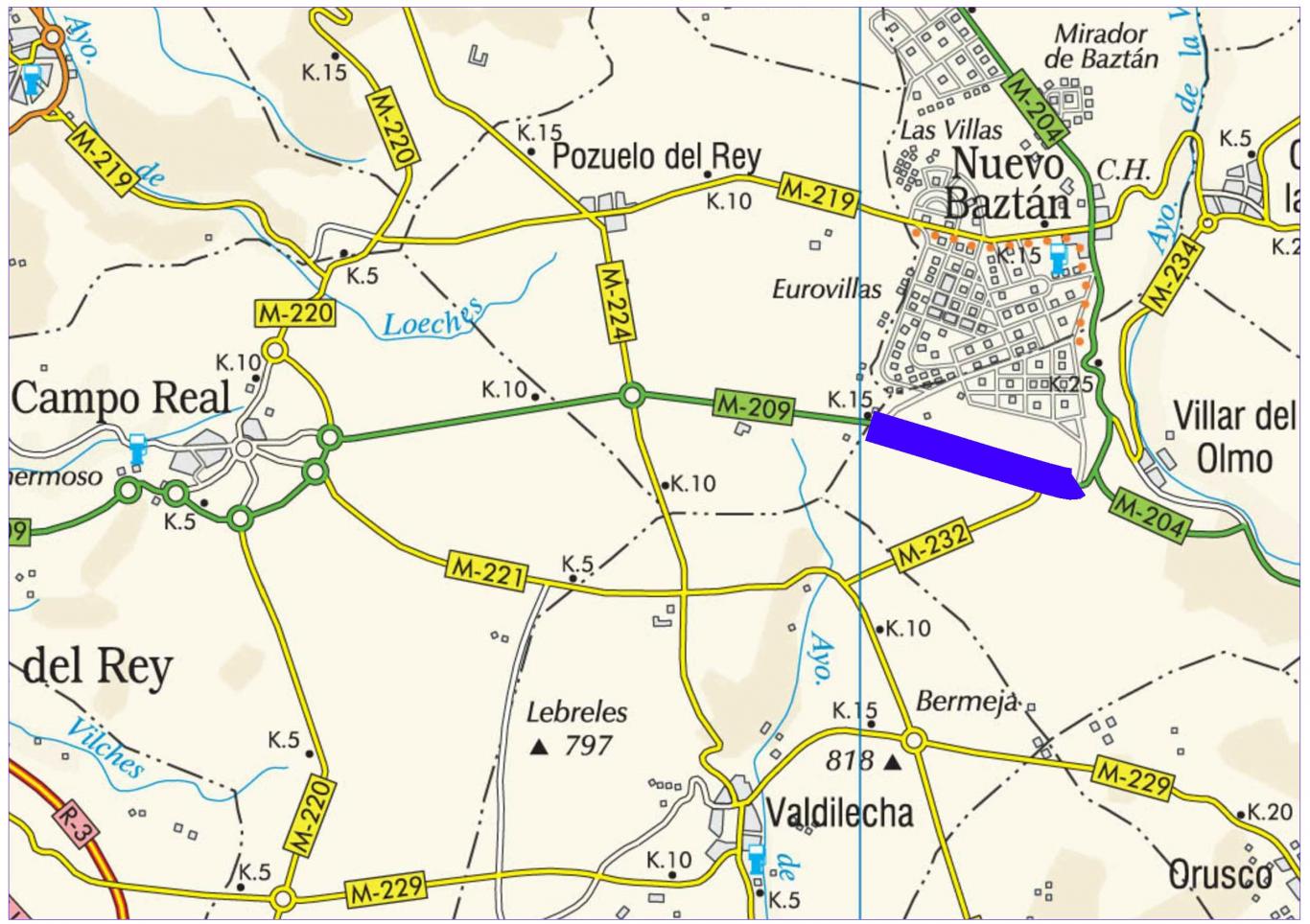 Plano de situación de la obra M-209 pk 15,200-18,000