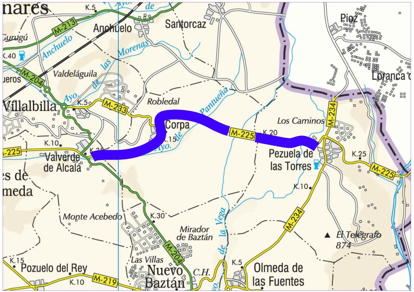 Plano de situación de la obra M-225 pk 11,000-23,000