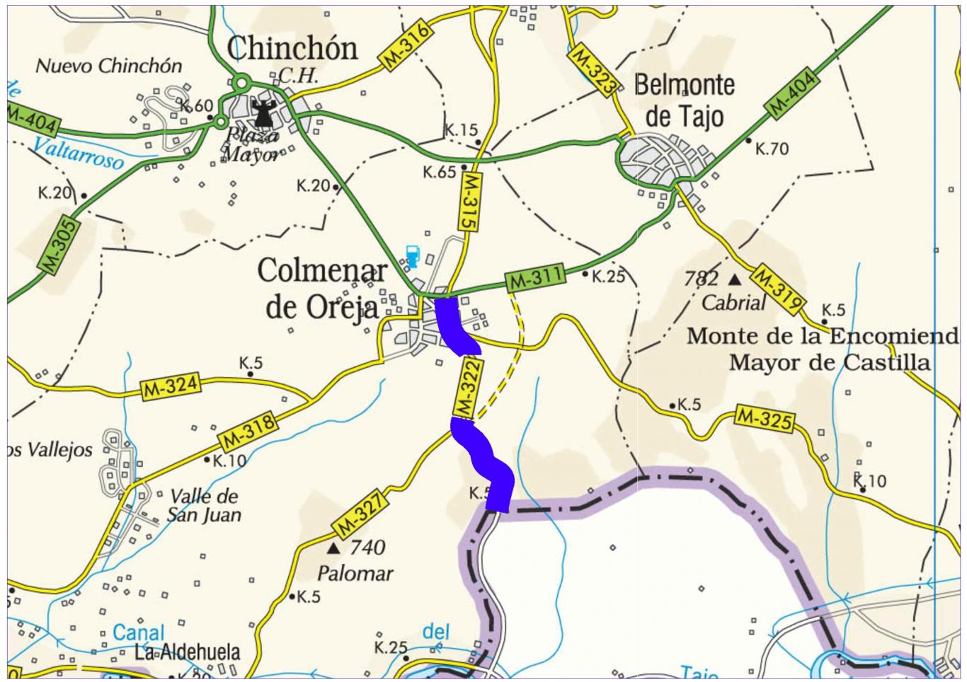 Plano de situación de la obra M-322 pk 0,000-5m200