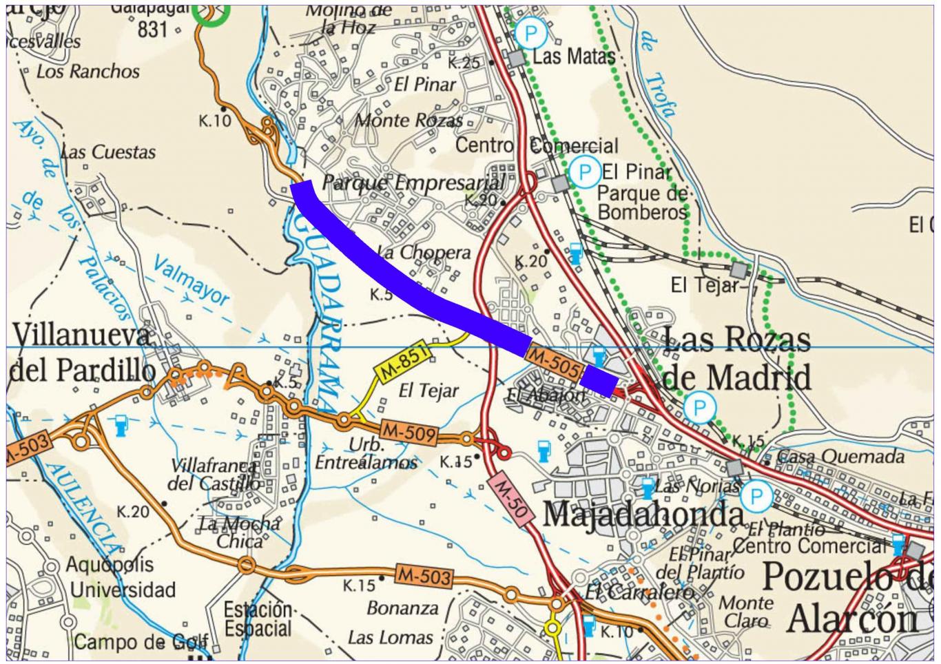 Plano de situación de la obra M-505 pk 0,000-8,500