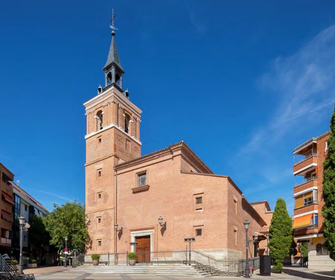 Exterior facade of church with rectangular tower