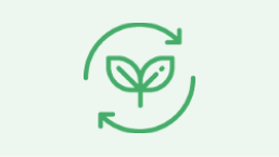 Icono que representa el ciclo de reutilización con unas flechas que giran alrededor de una planta