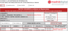 Ejemplo rellenado del formulario de solicitud de usuario en Madrid Digital