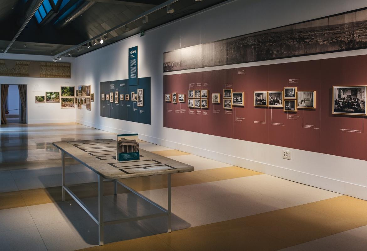 View of the exhibition hall showing two sections of the exhibit