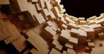 cubos de madera a distintos niveles con forma circular vistos desde dentro